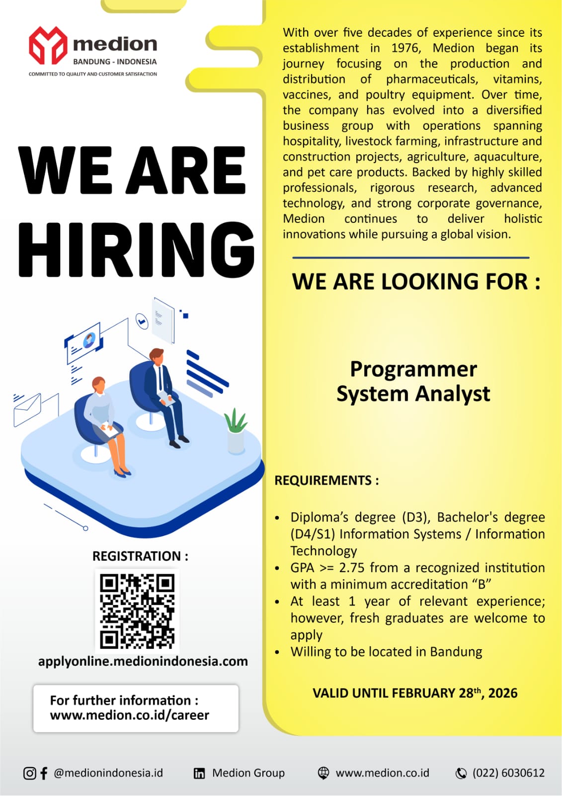 Lowongan Pekerjaan - Programmer &amp; System Analyst - Medion